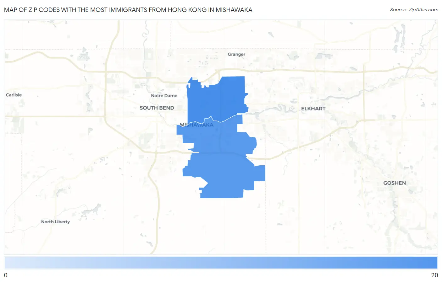 Zip Codes with the Most Immigrants from Hong Kong in Mishawaka Map