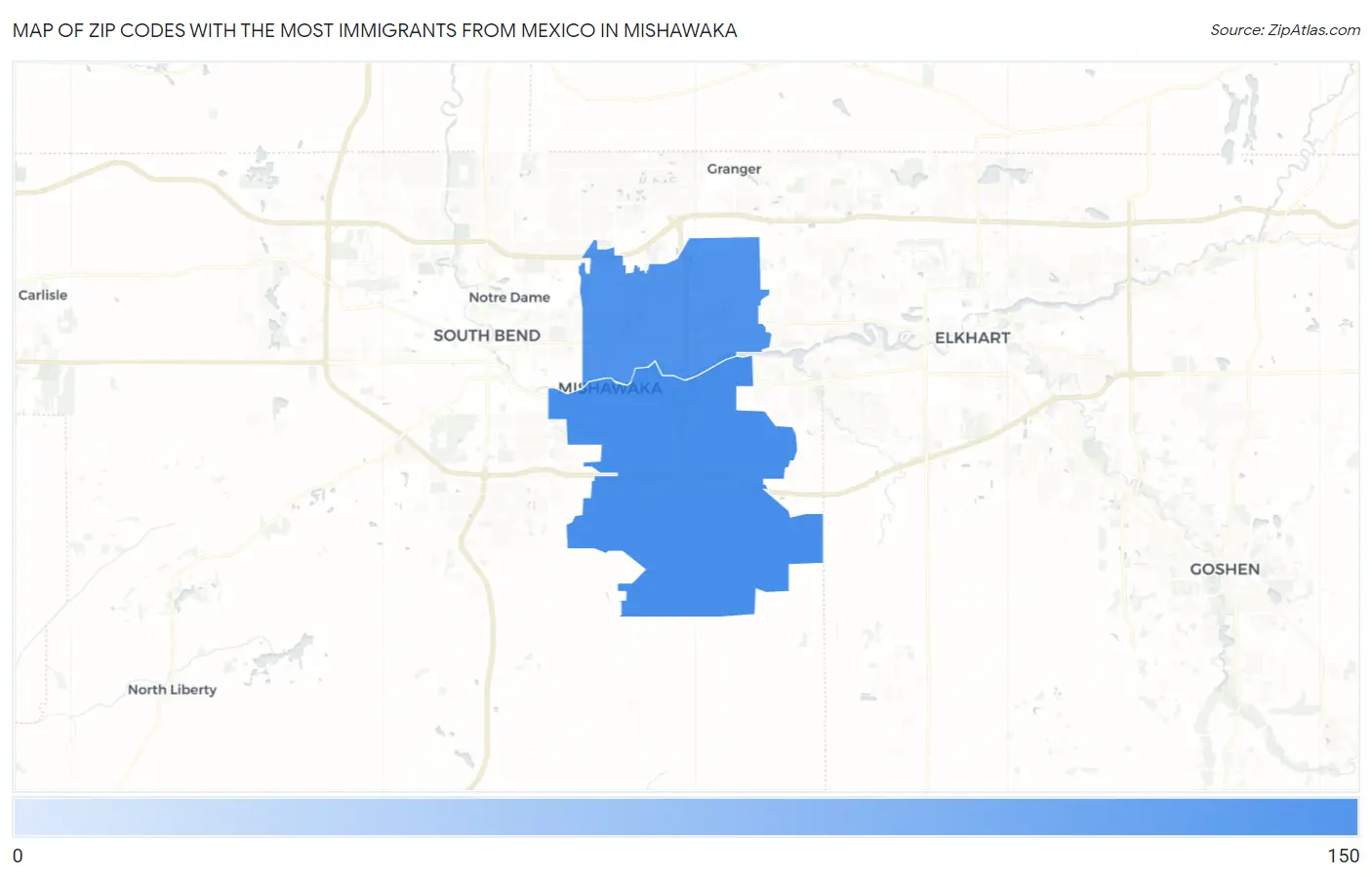 Zip Codes with the Most Immigrants from Mexico in Mishawaka Map