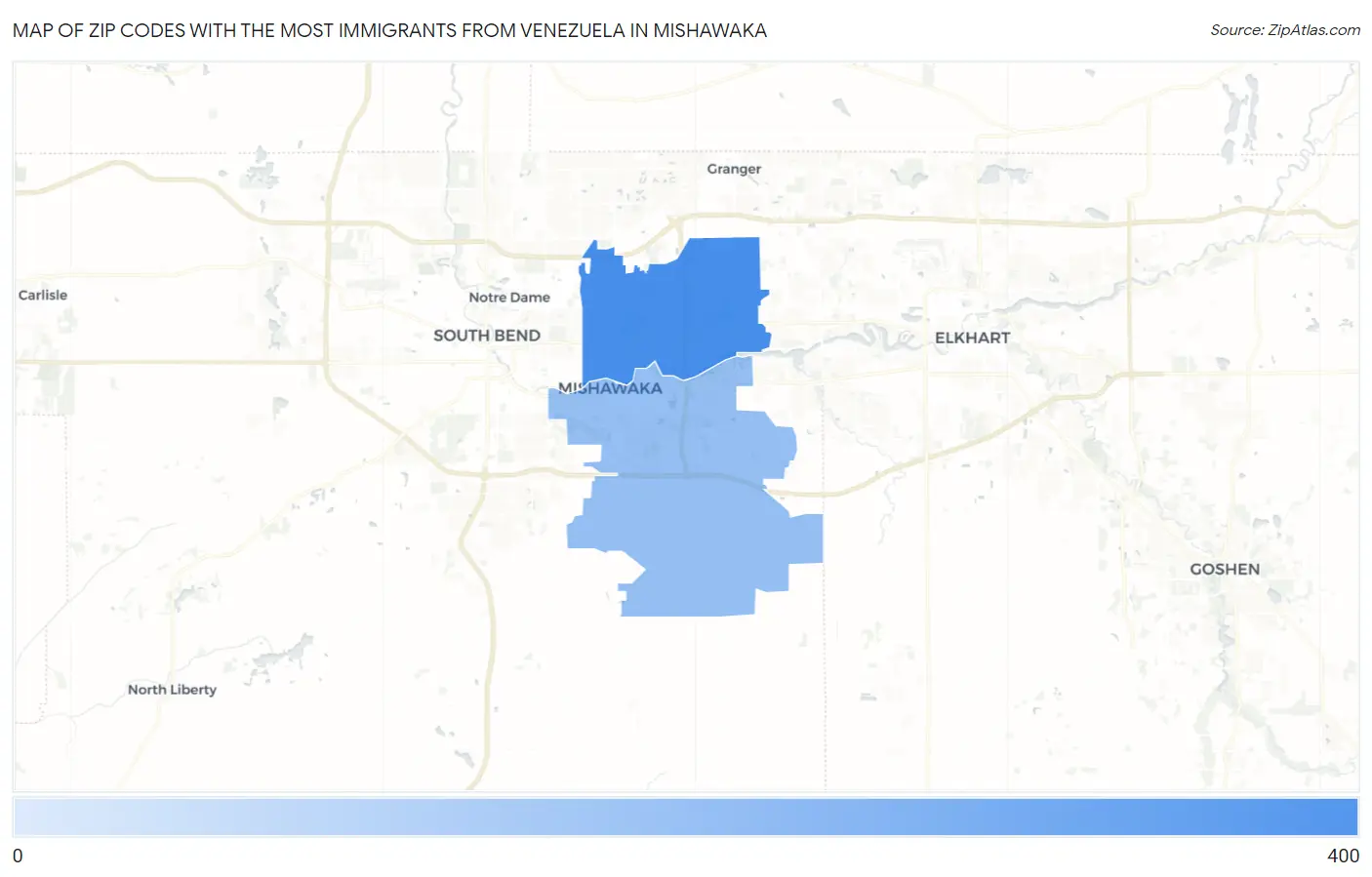 Zip Codes with the Most Immigrants from Venezuela in Mishawaka Map