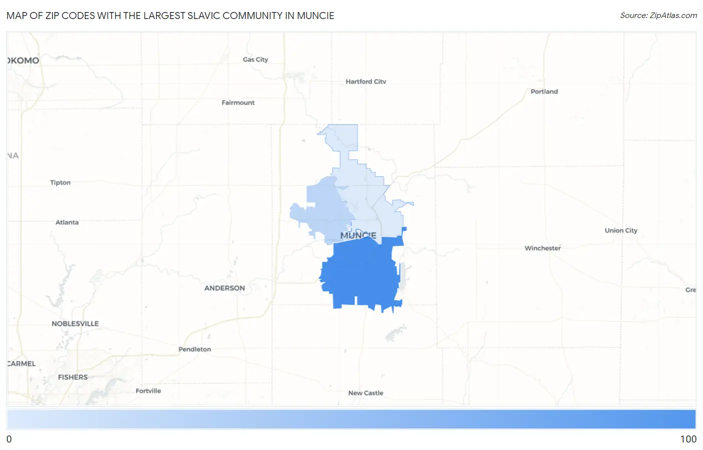 Zip Codes with the Largest Slavic Community in Muncie Map