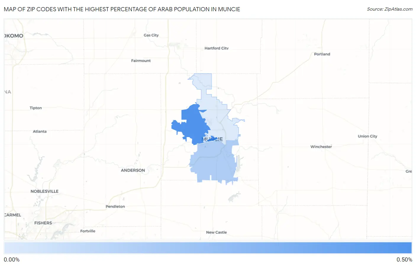 Zip Codes with the Highest Percentage of Arab Population in Muncie Map