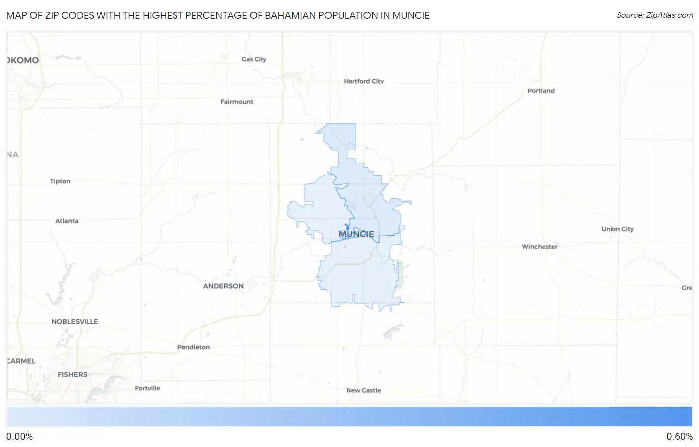 Zip Codes with the Highest Percentage of Bahamian Population in Muncie Map