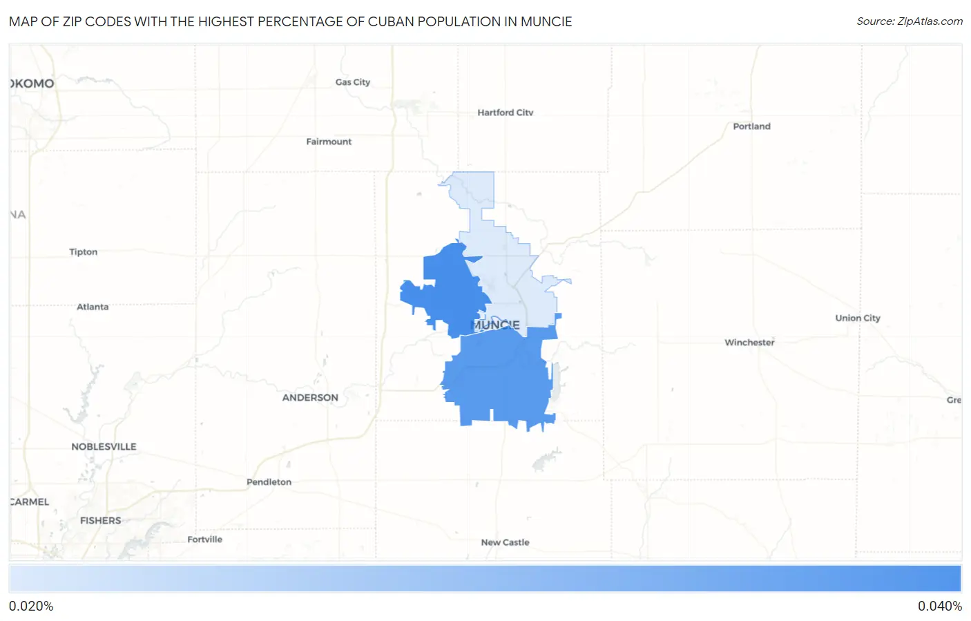 Zip Codes with the Highest Percentage of Cuban Population in Muncie Map