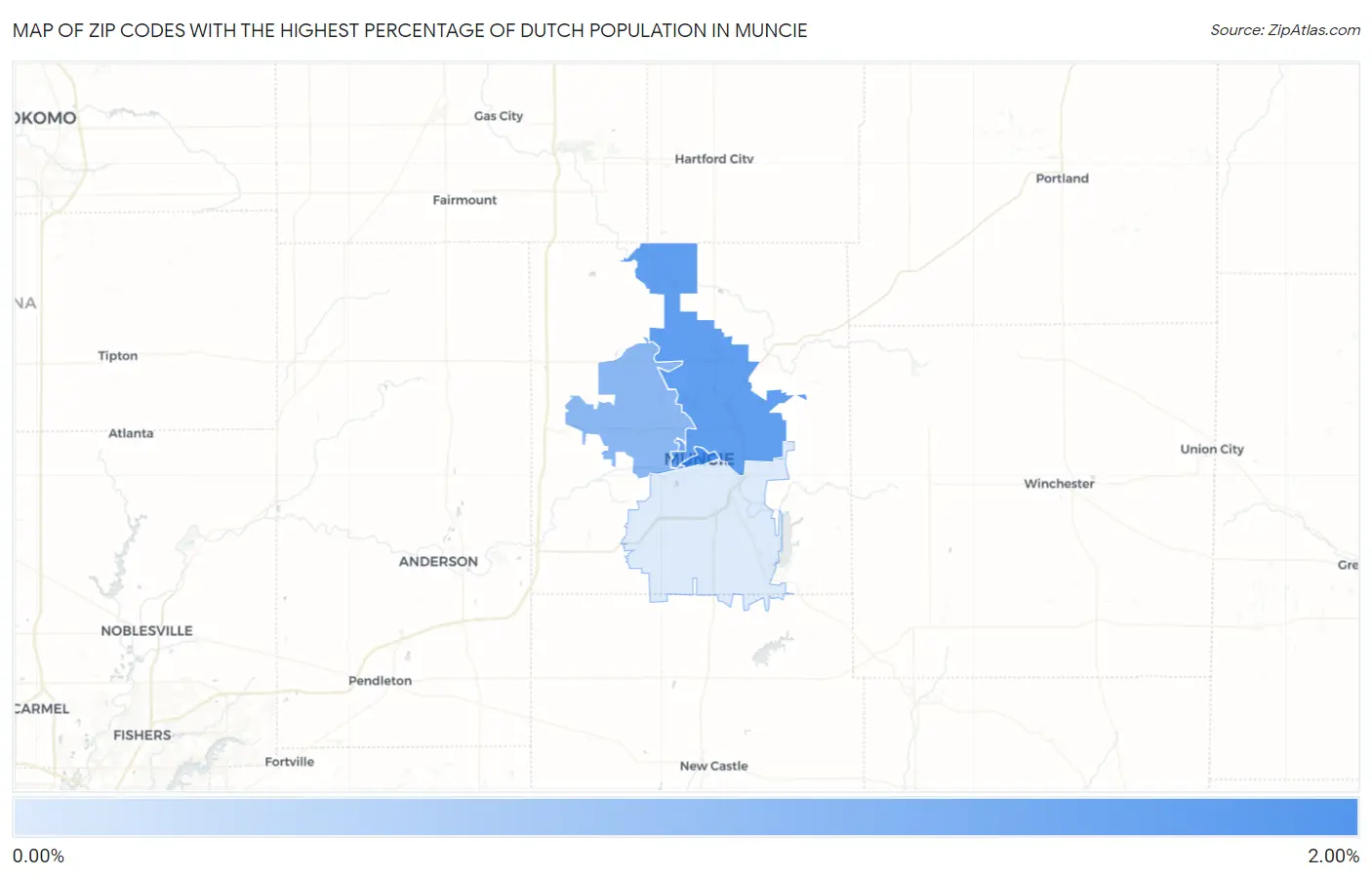 Zip Codes with the Highest Percentage of Dutch Population in Muncie Map