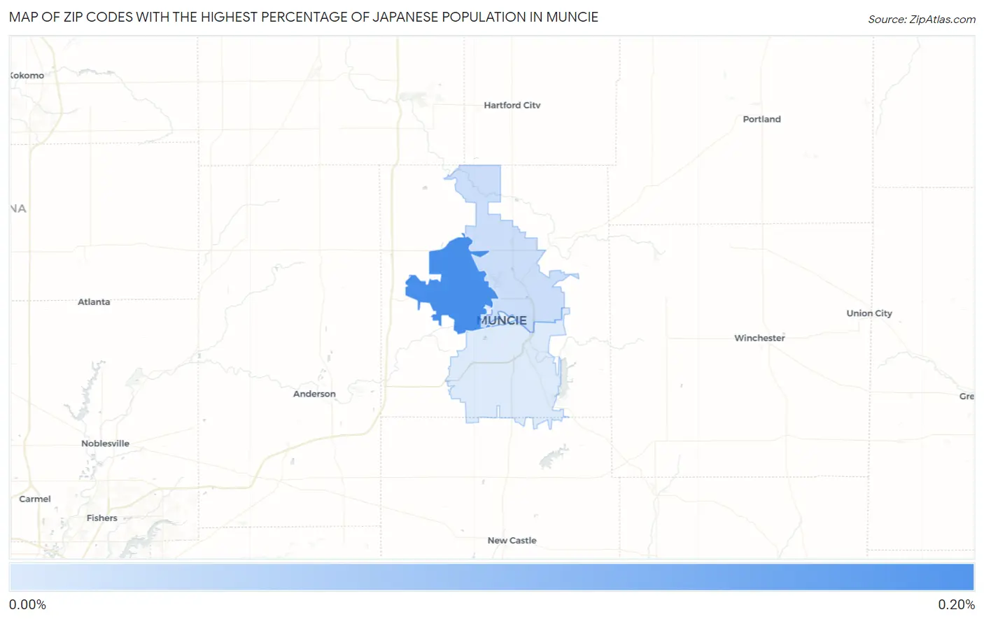 Zip Codes with the Highest Percentage of Japanese Population in Muncie Map