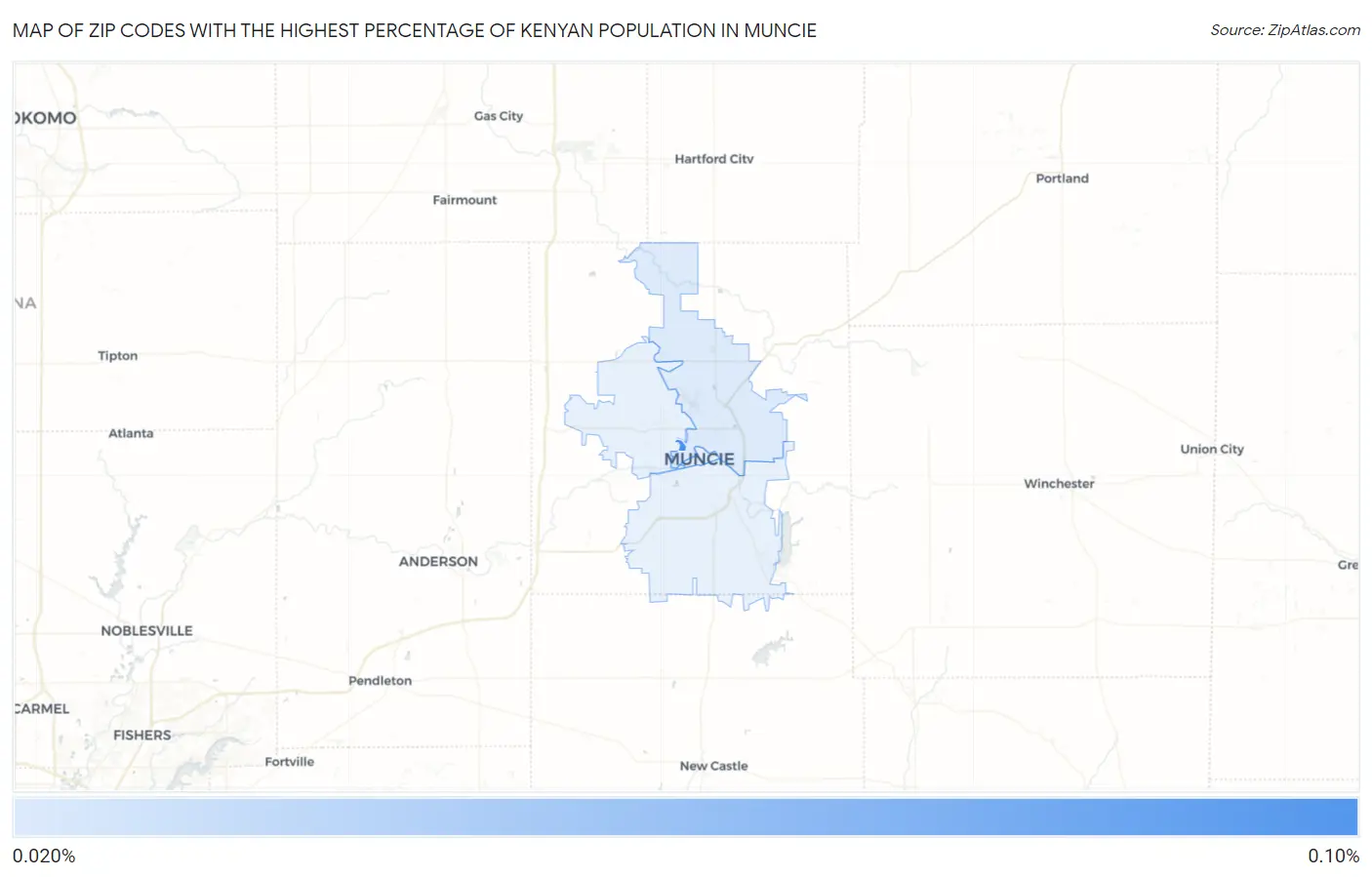Zip Codes with the Highest Percentage of Kenyan Population in Muncie Map