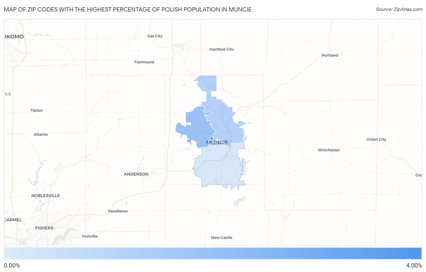 Zip Codes with the Highest Percentage of Polish Population in Muncie Map