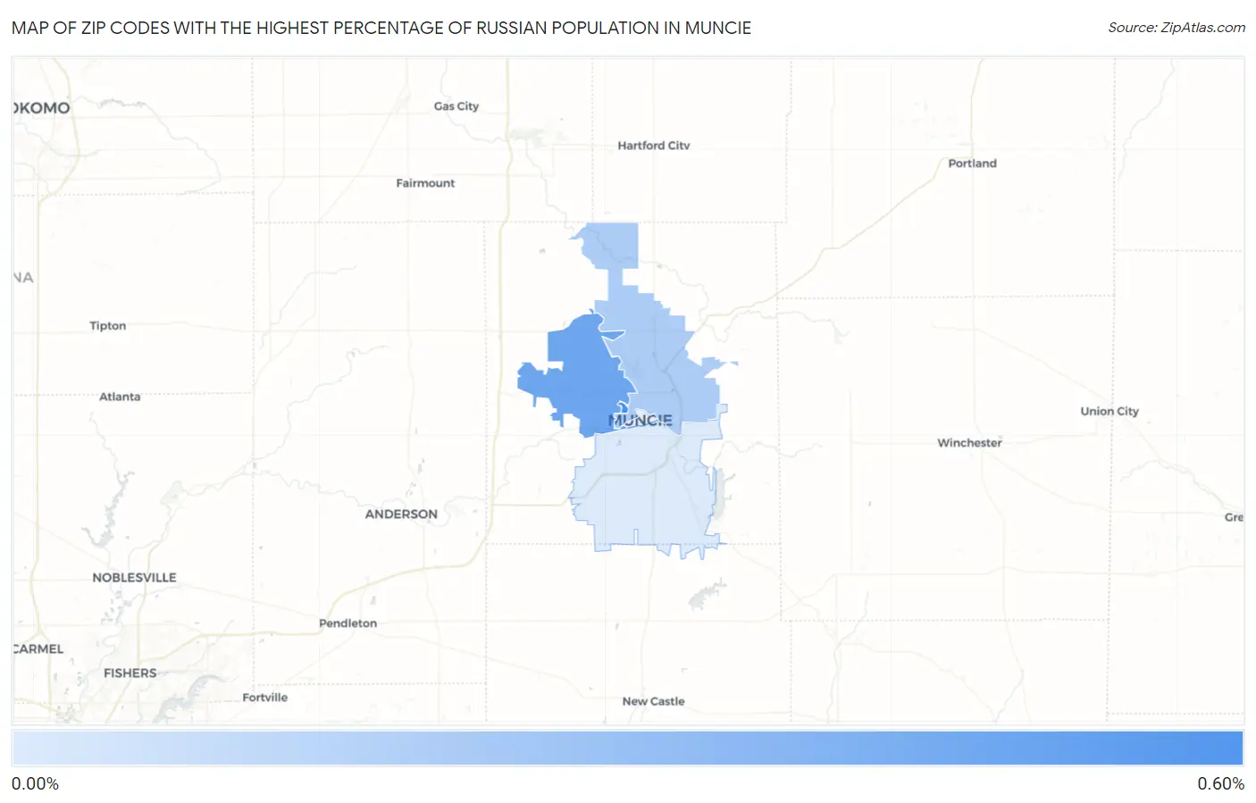 Zip Codes with the Highest Percentage of Russian Population in Muncie Map
