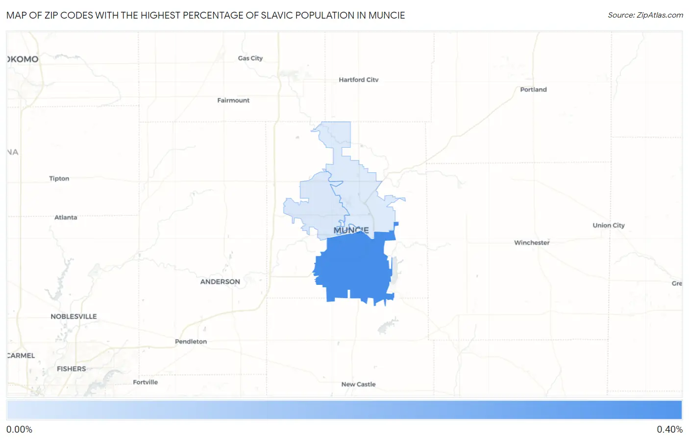 Zip Codes with the Highest Percentage of Slavic Population in Muncie Map
