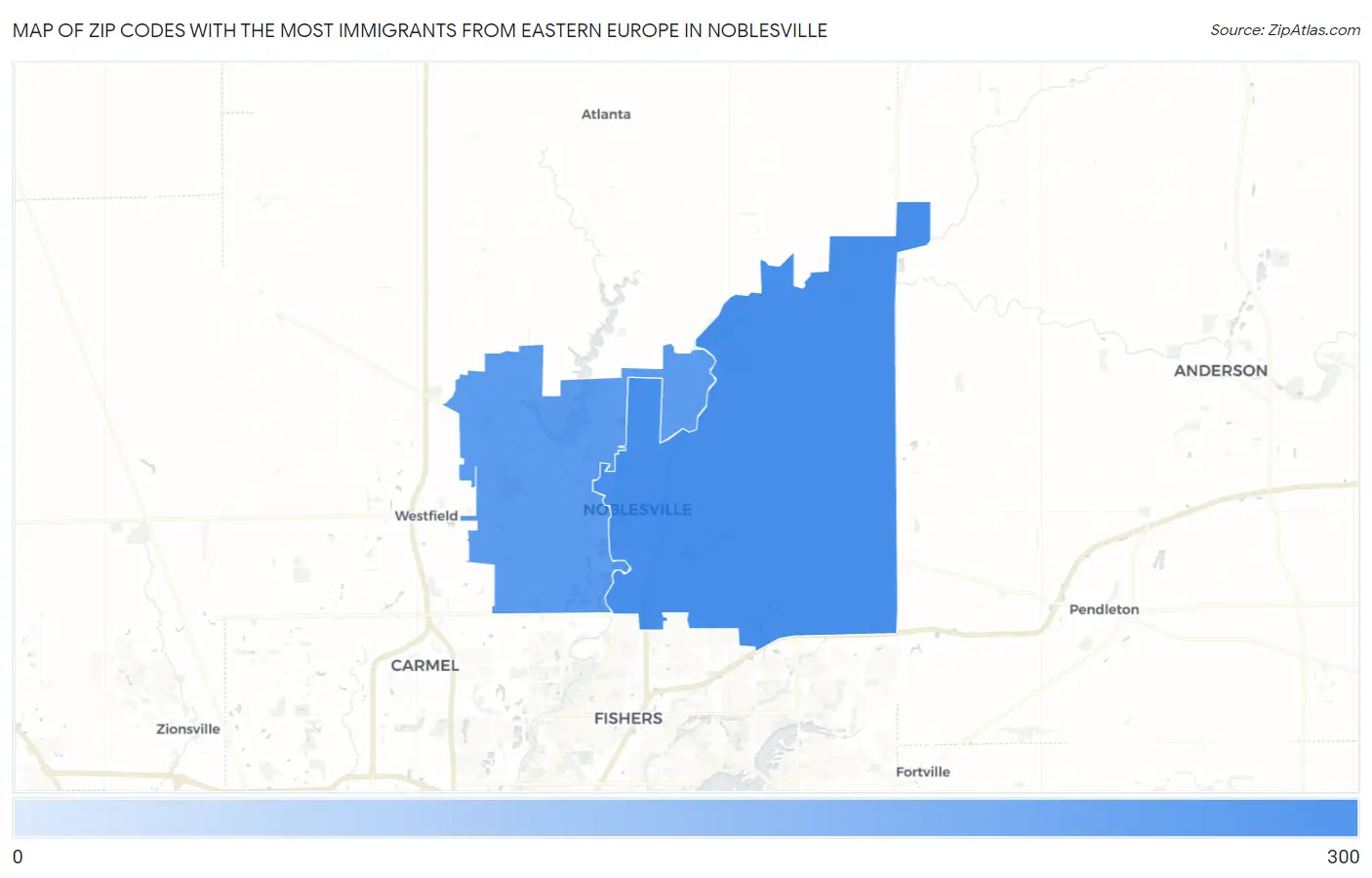 Zip Codes with the Most Immigrants from Eastern Europe in Noblesville Map
