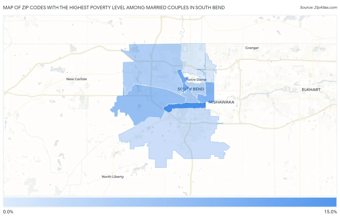 Zip Codes with the Highest Poverty Level Among Married Couples in South Bend Map