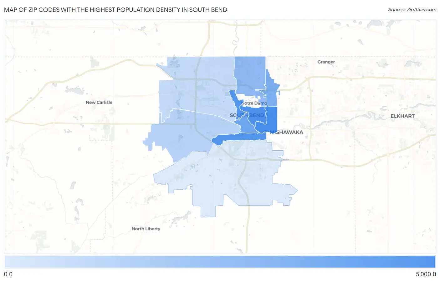 Zip Codes with the Highest Population Density in South Bend Map