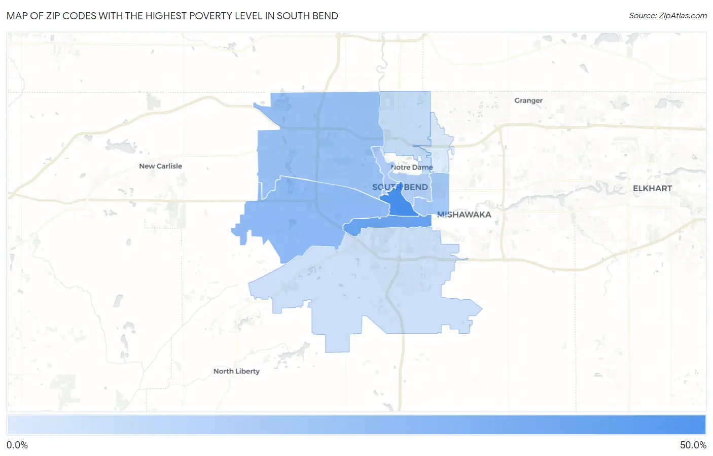 Zip Codes with the Highest Poverty Level in South Bend Map