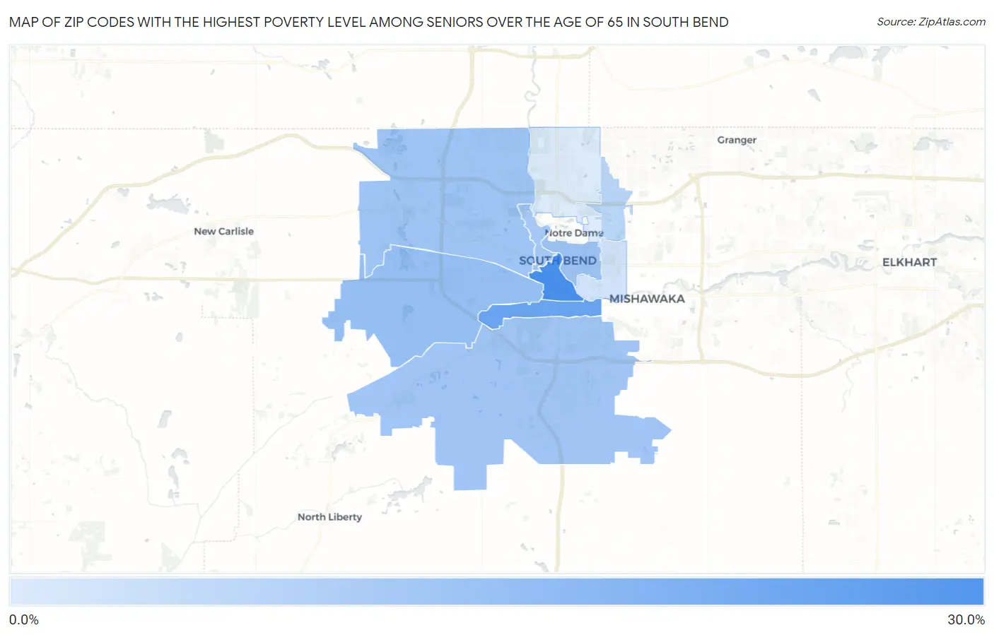 Zip Codes with the Highest Poverty Level Among Seniors Over the Age of 65 in South Bend Map