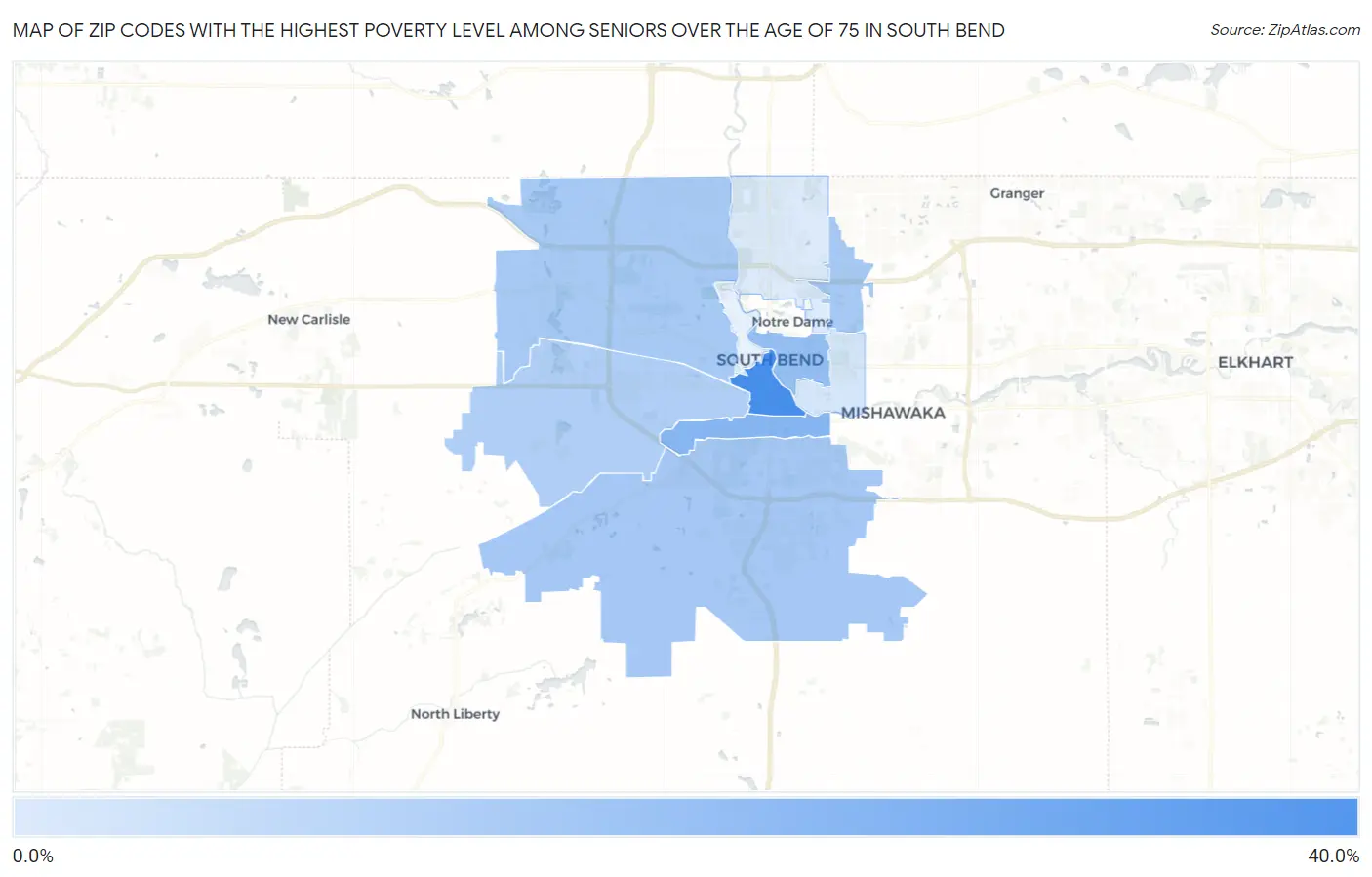 Zip Codes with the Highest Poverty Level Among Seniors Over the Age of 75 in South Bend Map