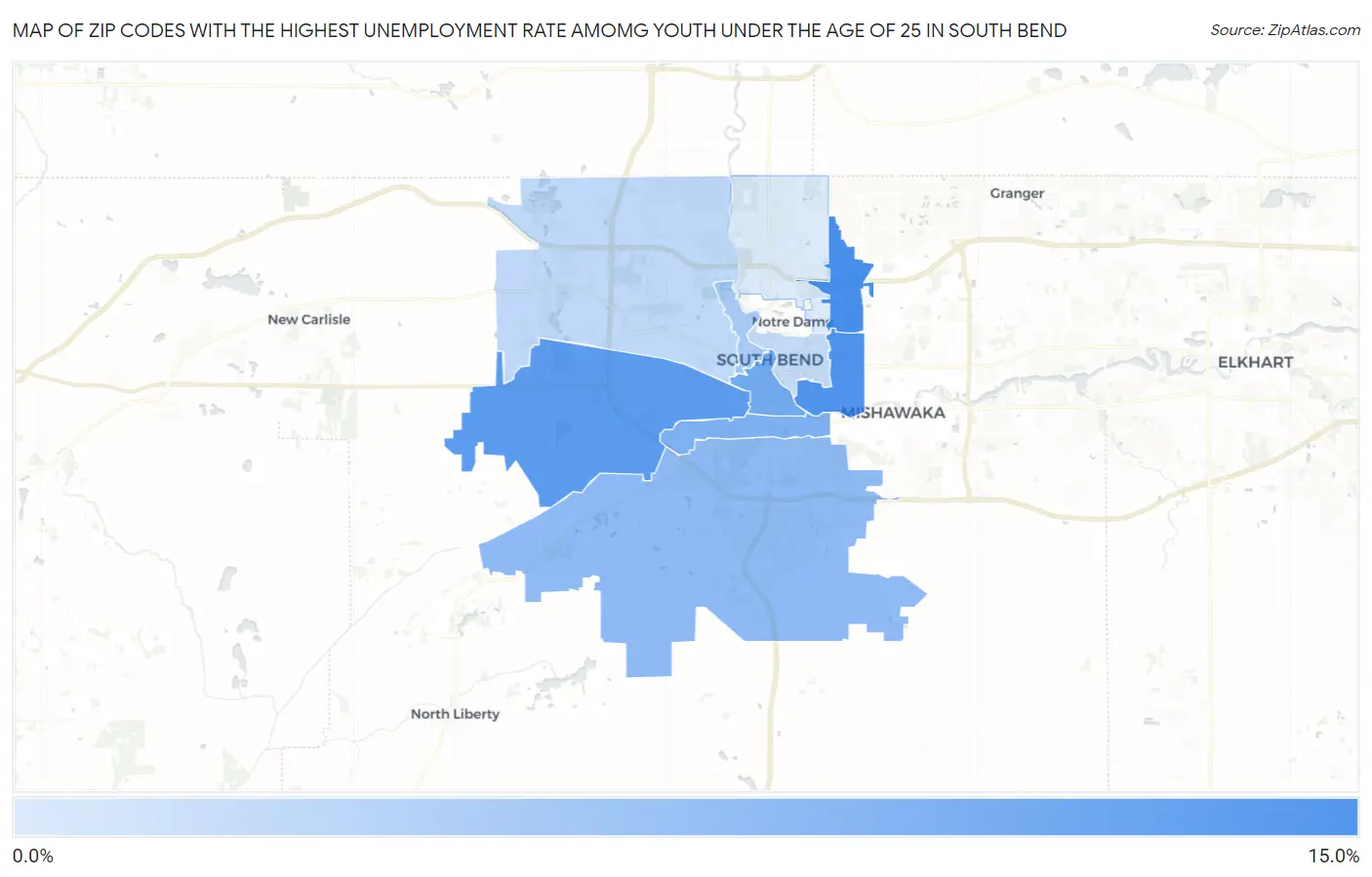 Zip Codes with the Highest Unemployment Rate Amomg Youth Under the Age of 25 in South Bend Map