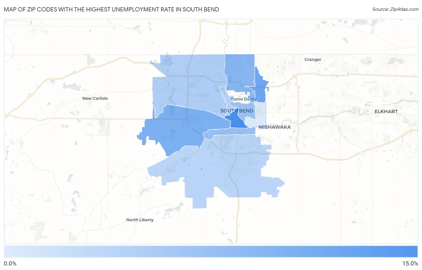 Zip Codes with the Highest Unemployment Rate in South Bend Map