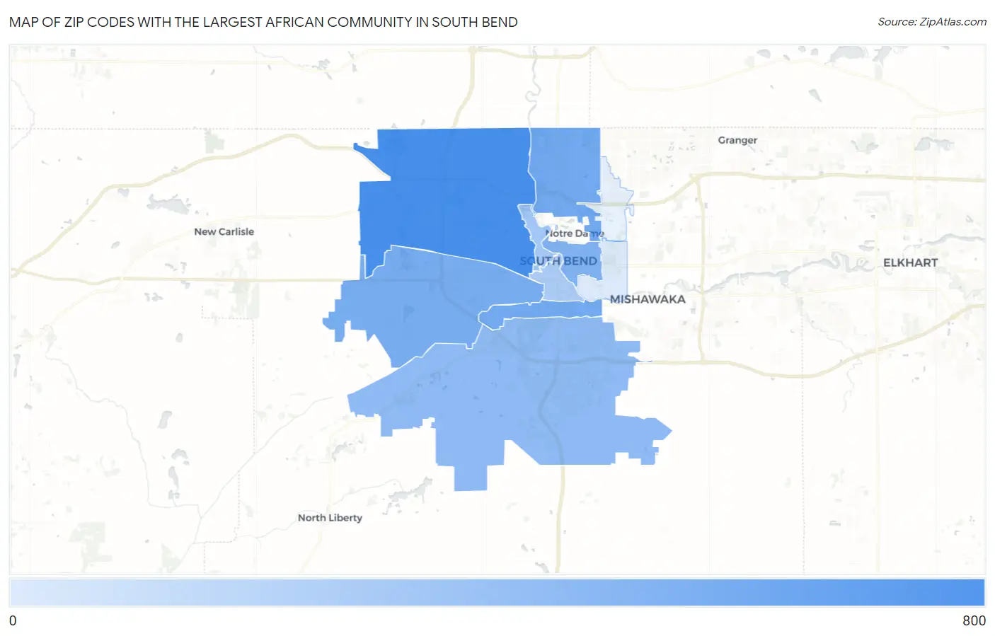 Zip Codes with the Largest African Community in South Bend Map