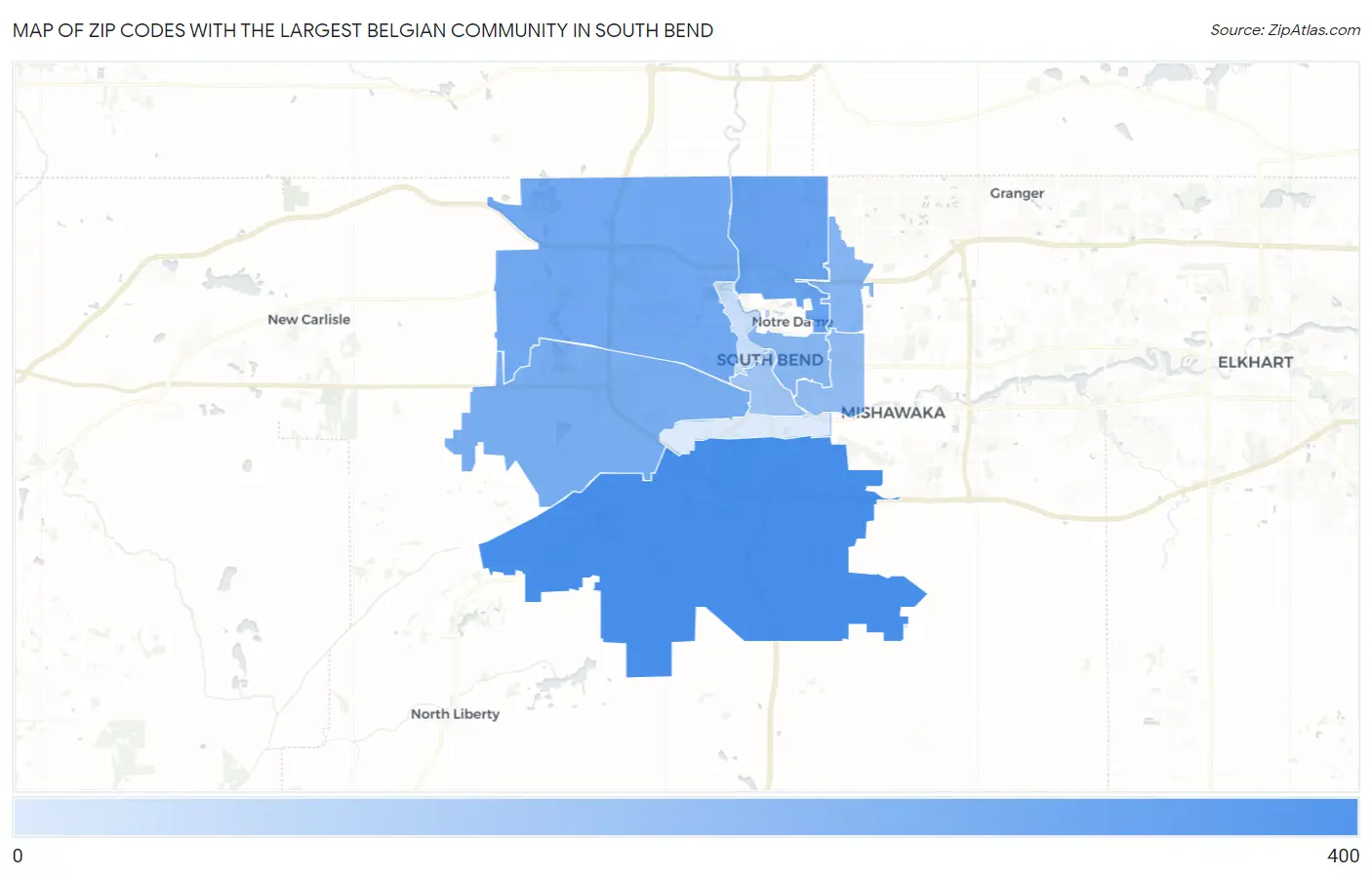 Zip Codes with the Largest Belgian Community in South Bend Map