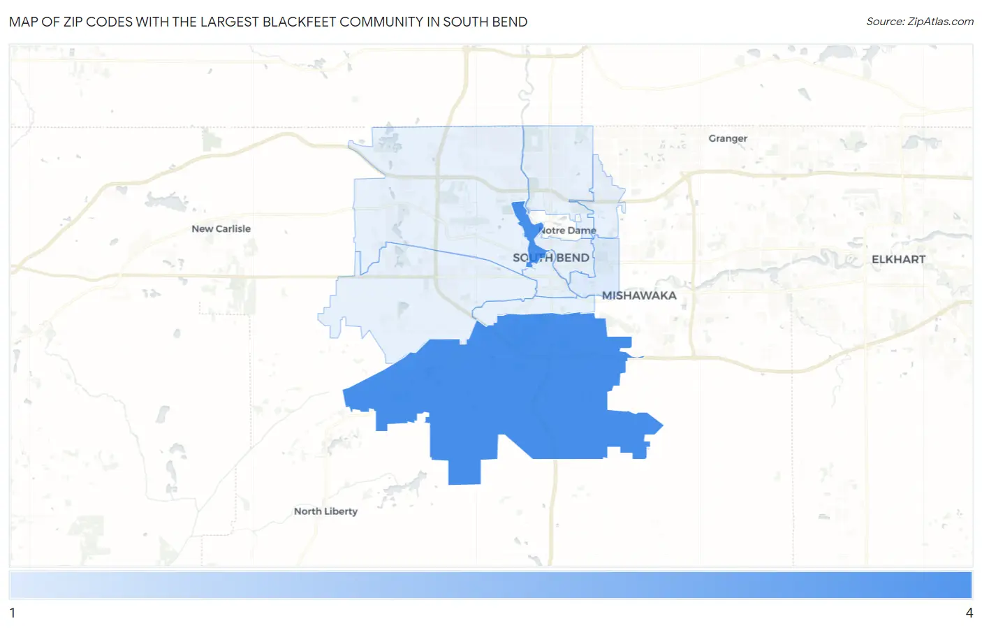 Zip Codes with the Largest Blackfeet Community in South Bend Map