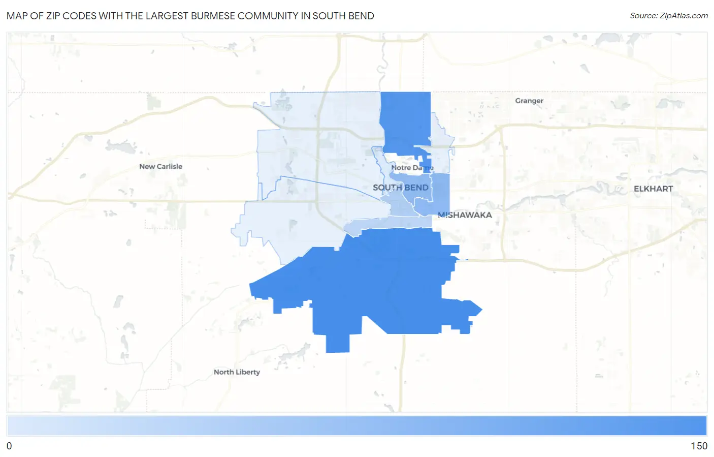 Zip Codes with the Largest Burmese Community in South Bend Map