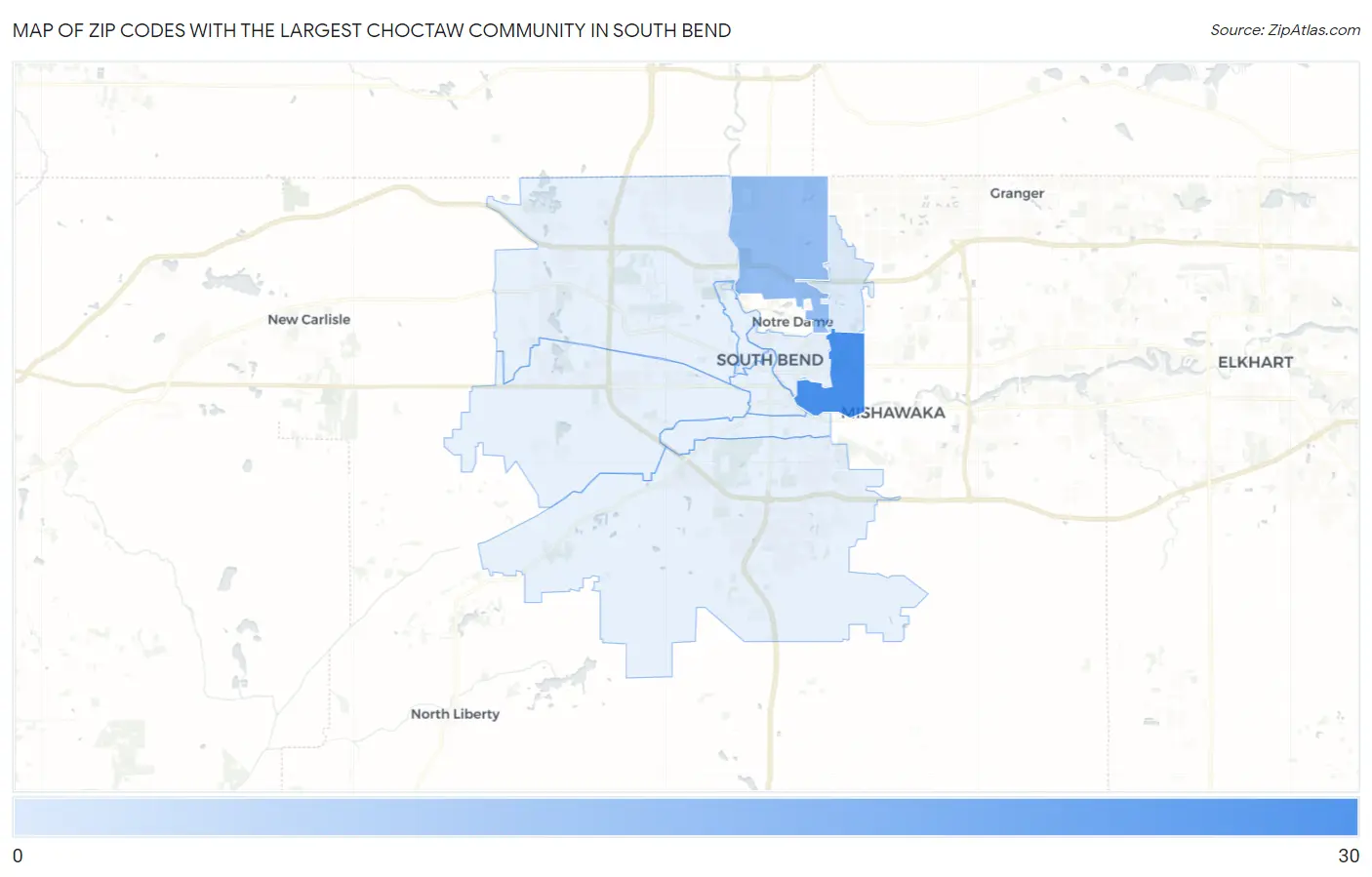 Zip Codes with the Largest Choctaw Community in South Bend Map
