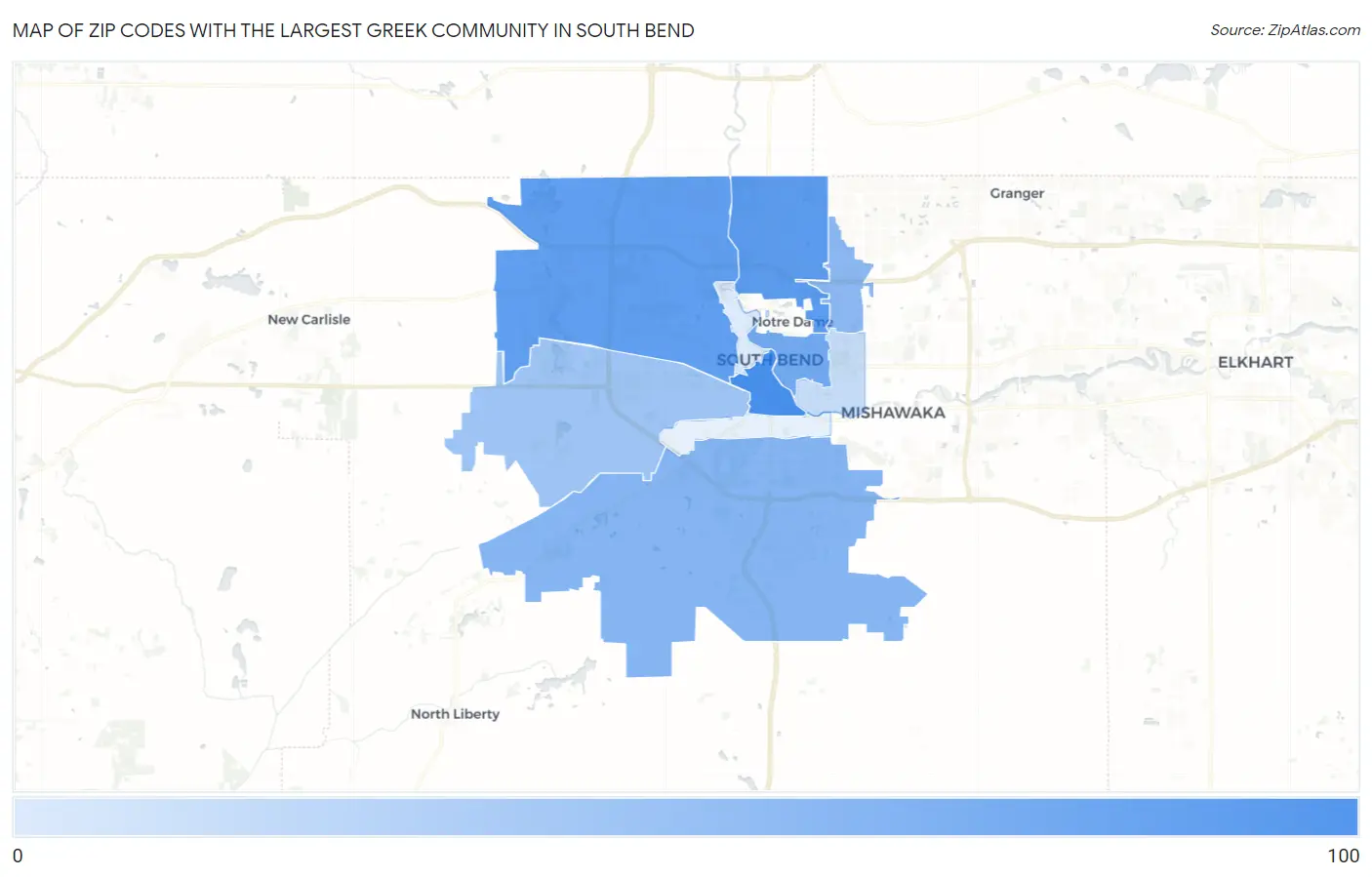 Zip Codes with the Largest Greek Community in South Bend Map