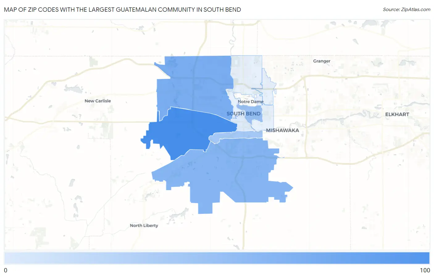 Zip Codes with the Largest Guatemalan Community in South Bend Map