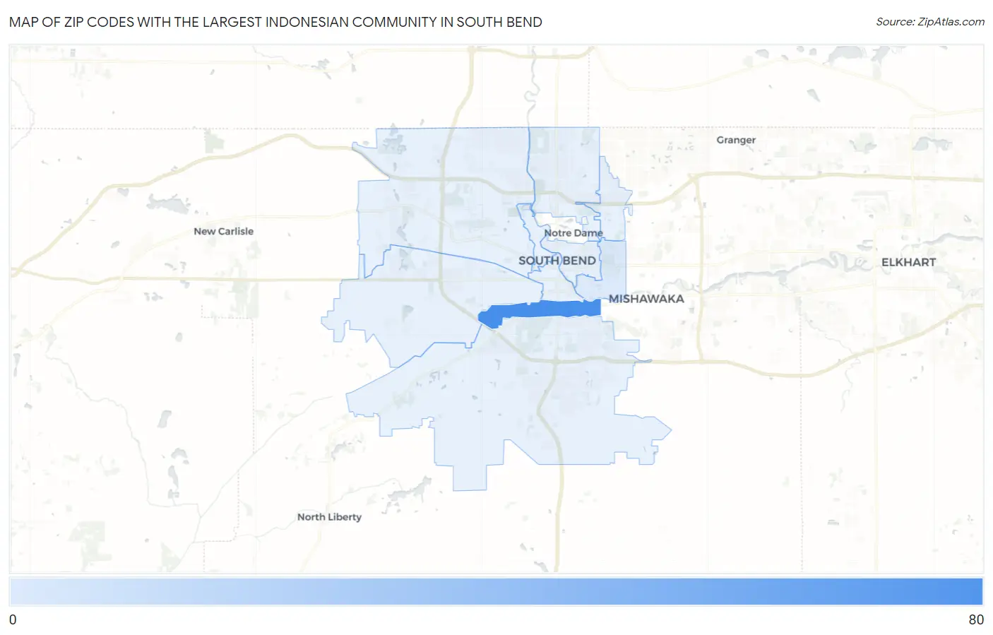 Zip Codes with the Largest Indonesian Community in South Bend Map