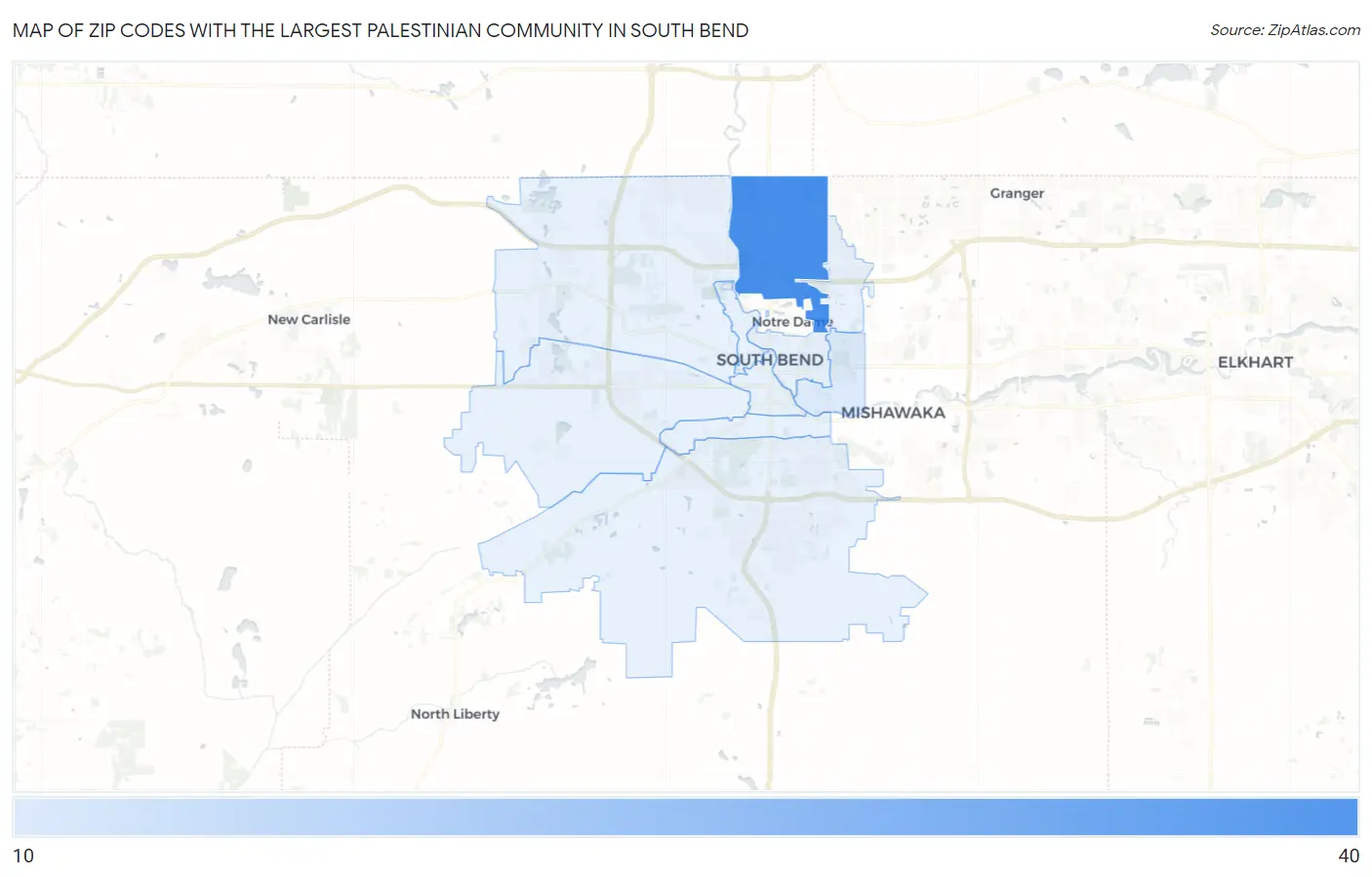 Zip Codes with the Largest Palestinian Community in South Bend Map