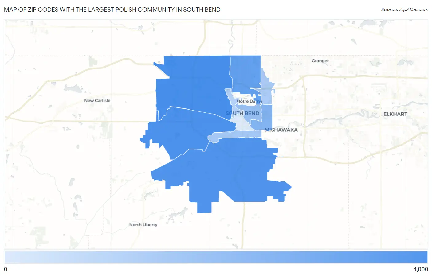 Zip Codes with the Largest Polish Community in South Bend Map