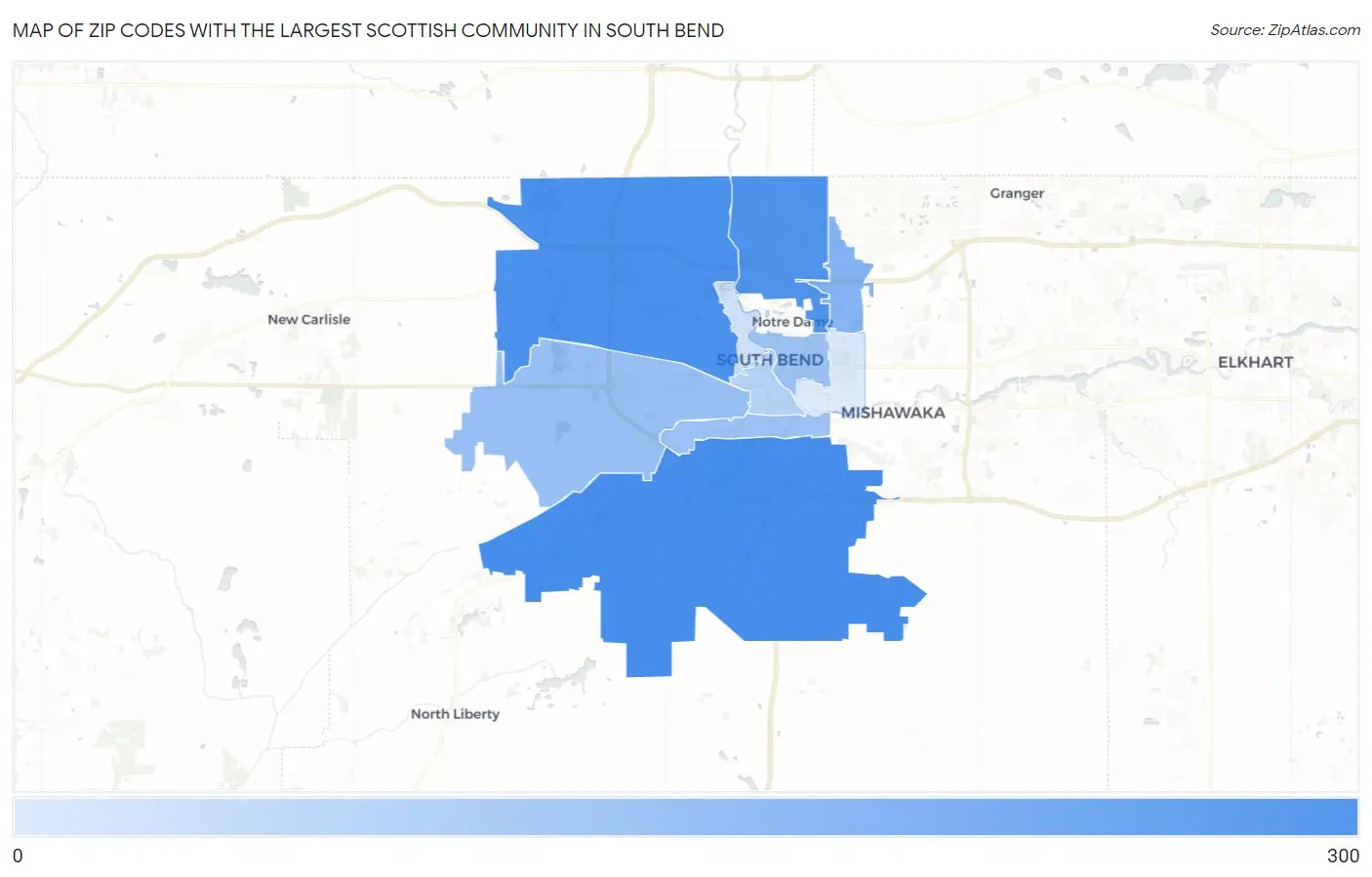 Zip Codes with the Largest Scottish Community in South Bend Map