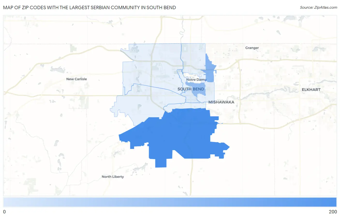 Zip Codes with the Largest Serbian Community in South Bend Map