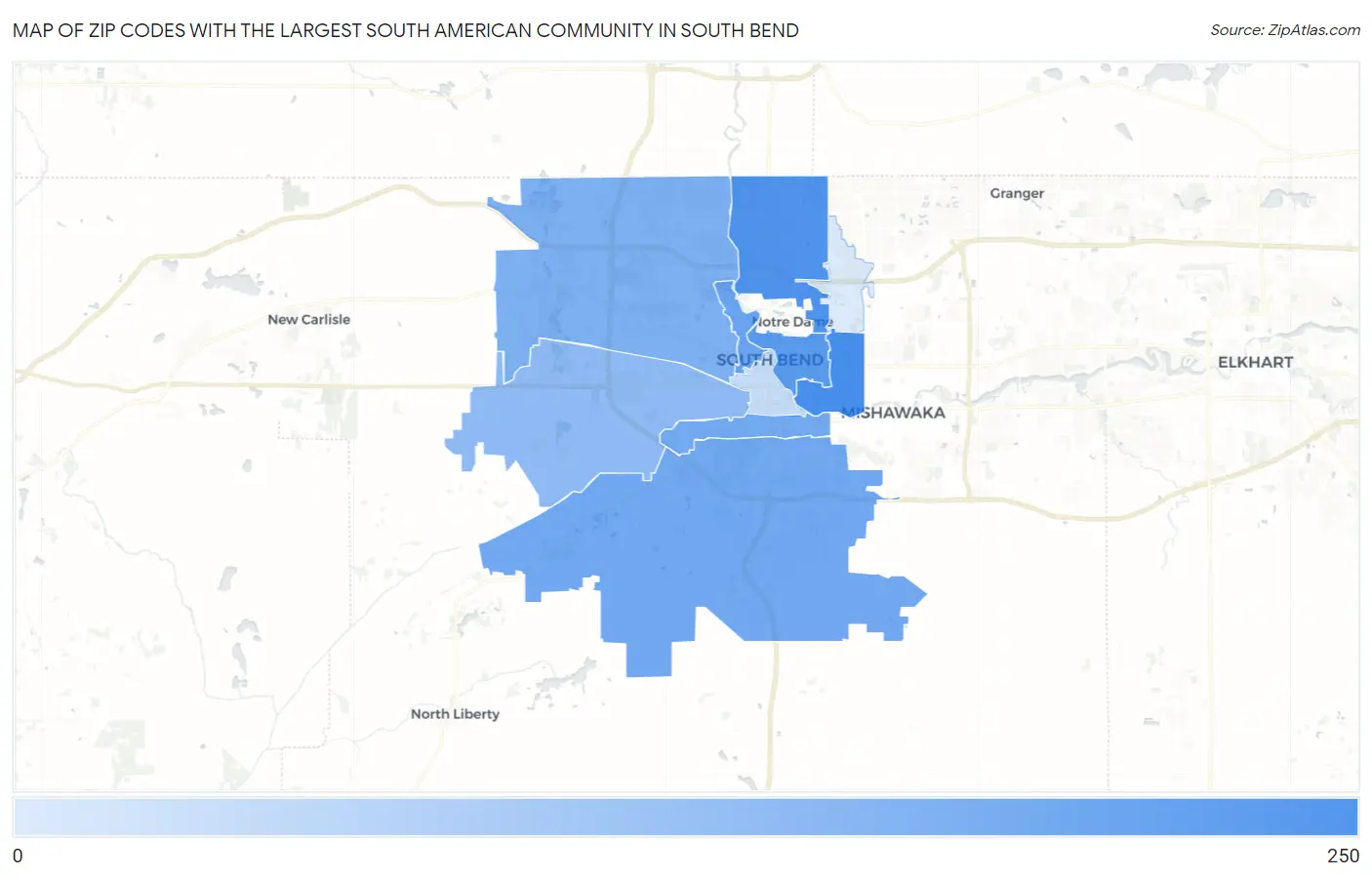 Zip Codes with the Largest South American Community in South Bend Map