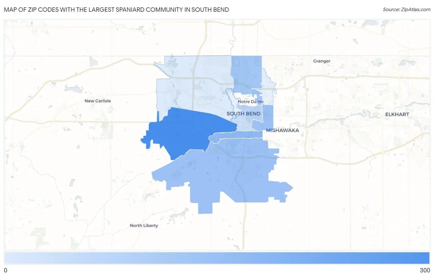 Zip Codes with the Largest Spaniard Community in South Bend Map