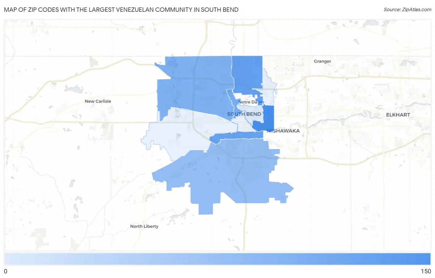 Zip Codes with the Largest Venezuelan Community in South Bend Map