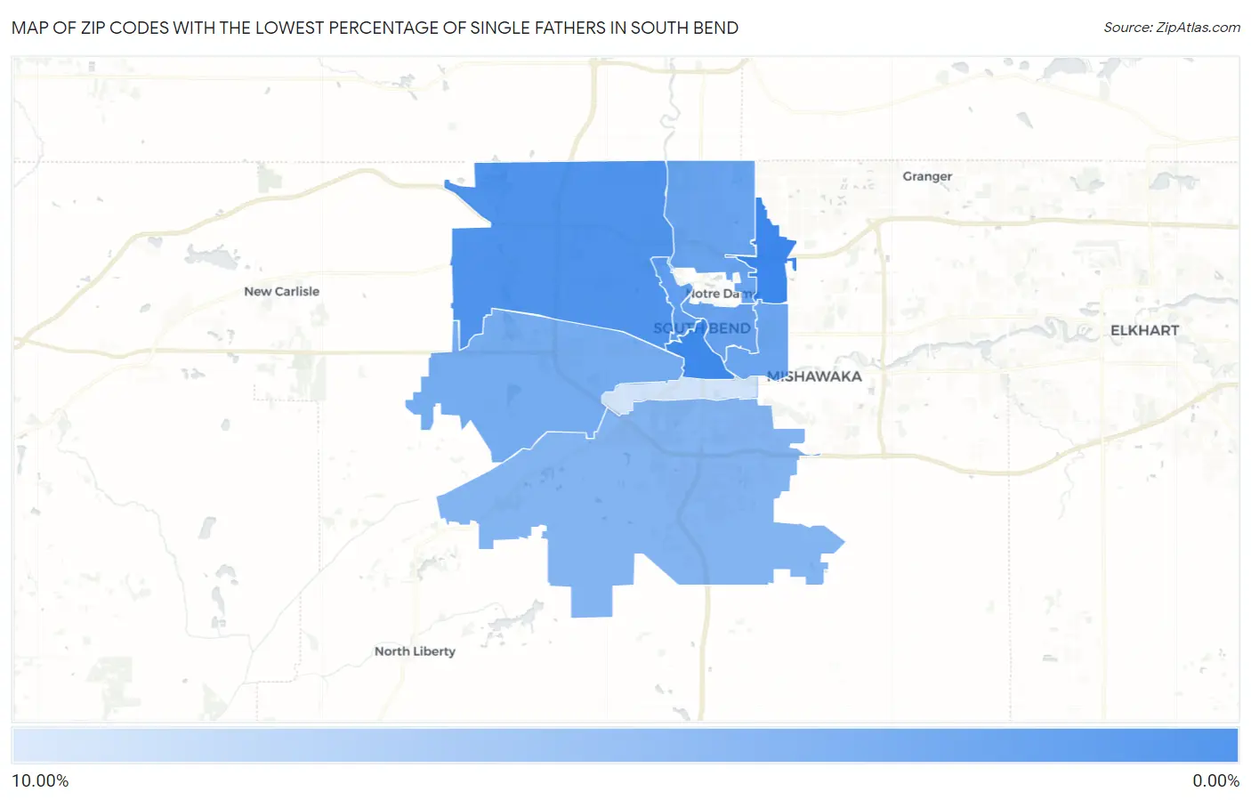 Zip Codes with the Lowest Percentage of Single Fathers in South Bend Map