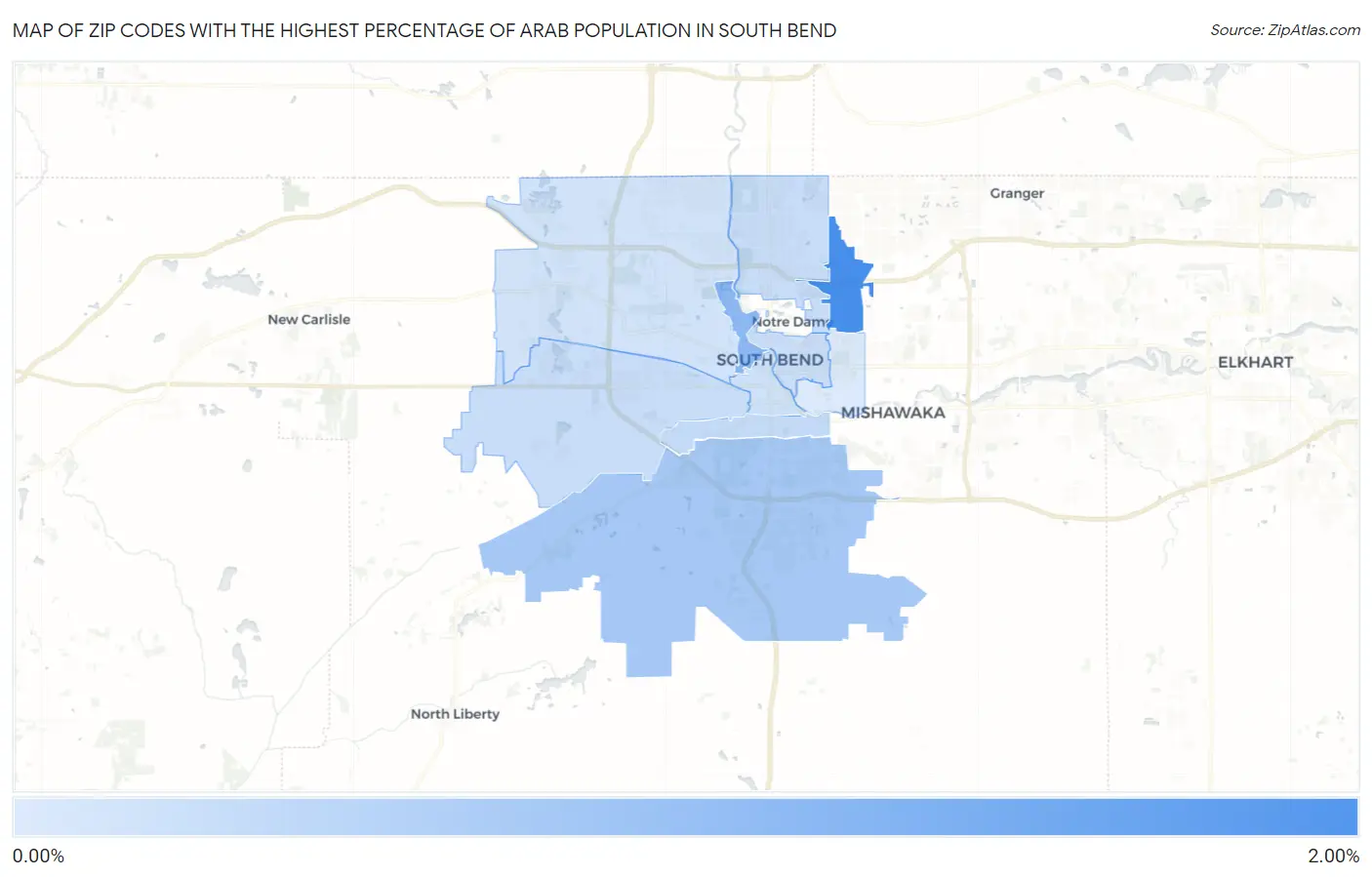 Zip Codes with the Highest Percentage of Arab Population in South Bend Map