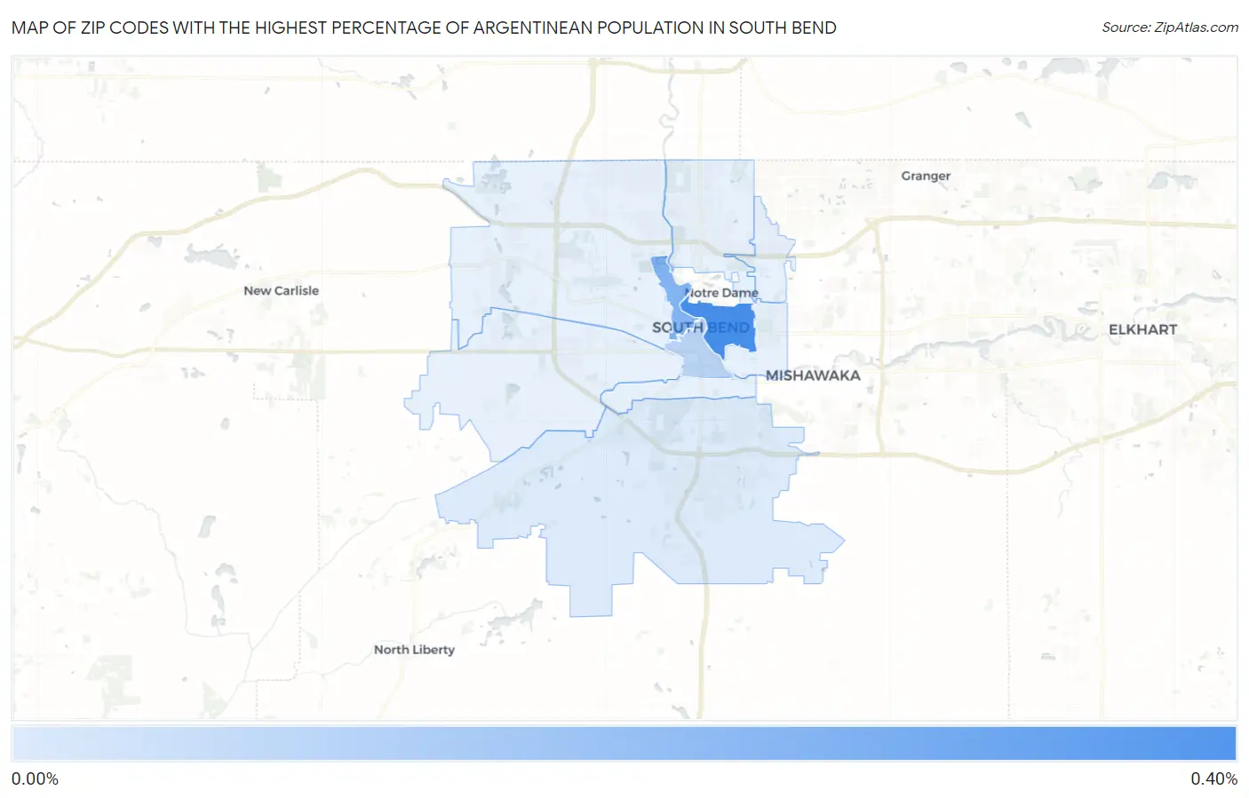 Zip Codes with the Highest Percentage of Argentinean Population in South Bend Map