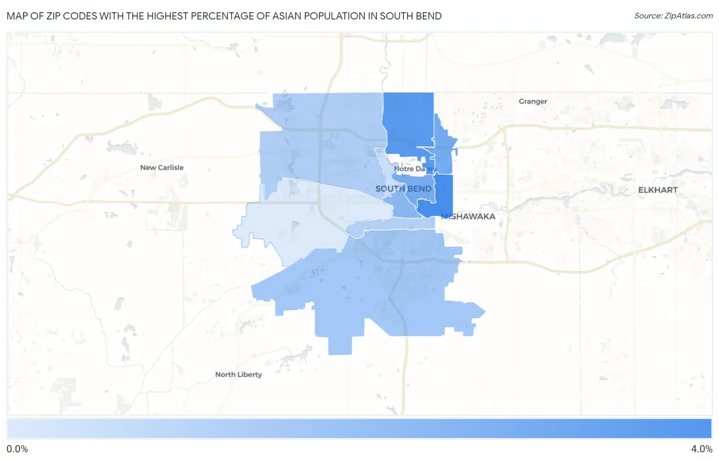Zip Codes with the Highest Percentage of Asian Population in South Bend Map