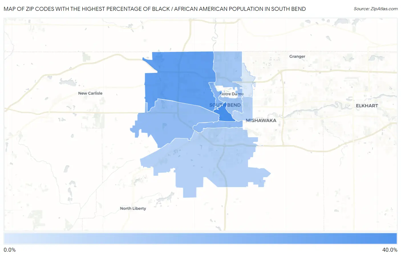Zip Codes with the Highest Percentage of Black / African American Population in South Bend Map