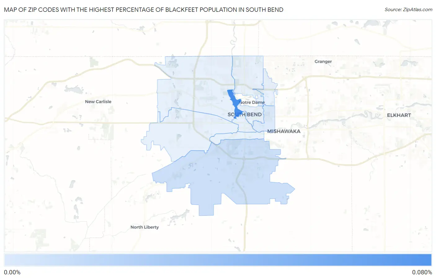 Zip Codes with the Highest Percentage of Blackfeet Population in South Bend Map