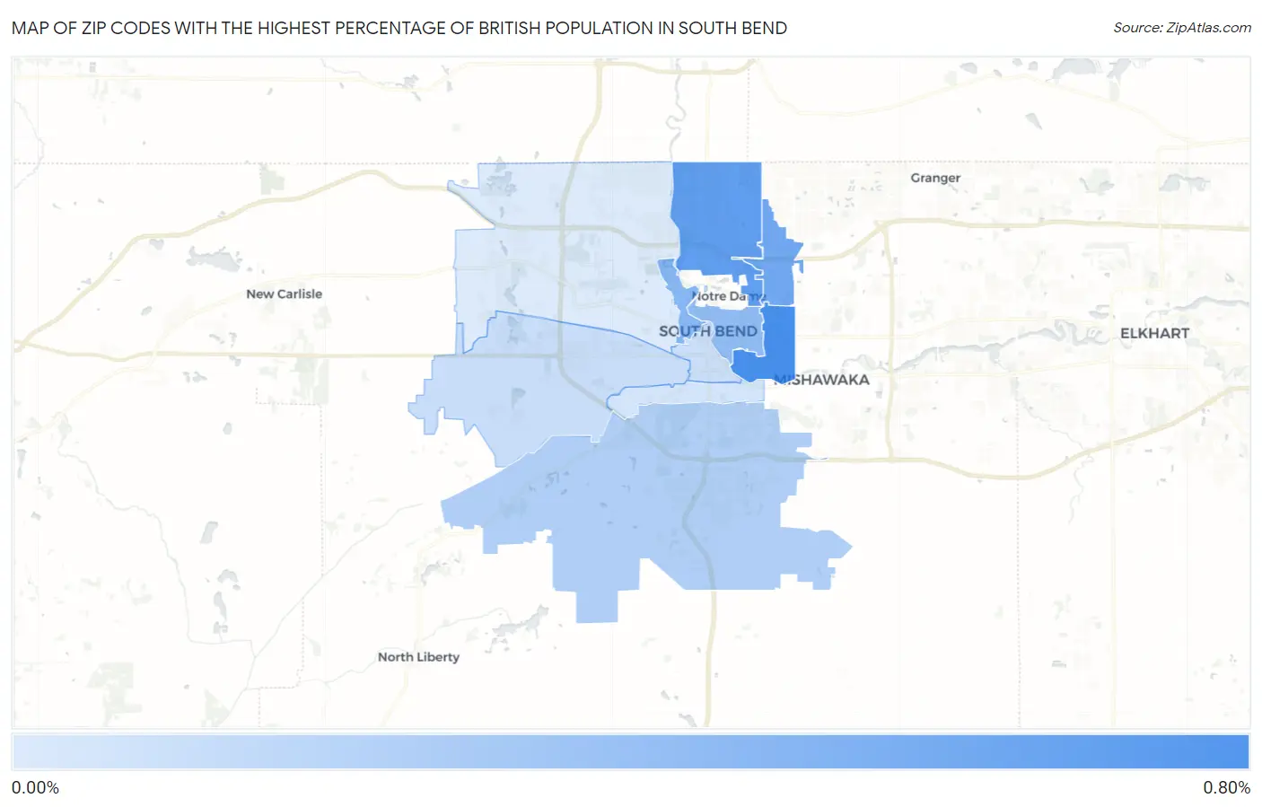 Zip Codes with the Highest Percentage of British Population in South Bend Map