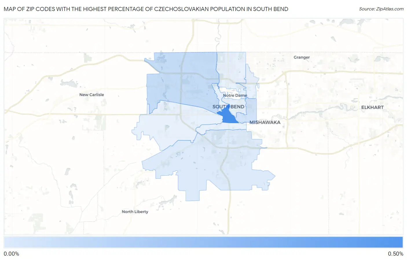 Zip Codes with the Highest Percentage of Czechoslovakian Population in South Bend Map