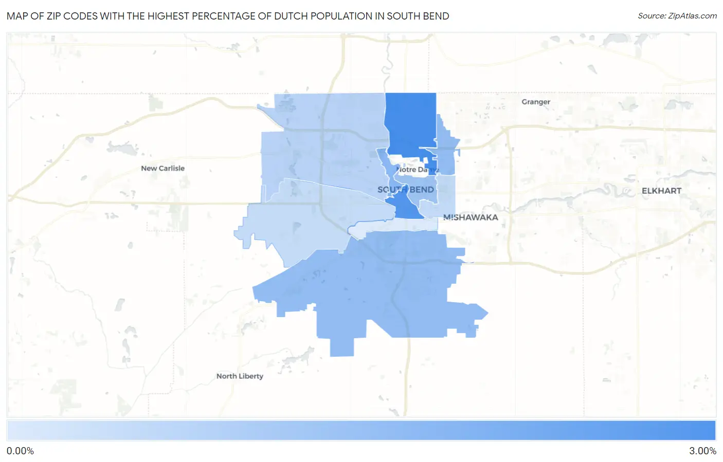 Zip Codes with the Highest Percentage of Dutch Population in South Bend Map