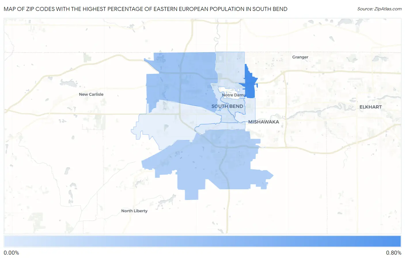 Zip Codes with the Highest Percentage of Eastern European Population in South Bend Map