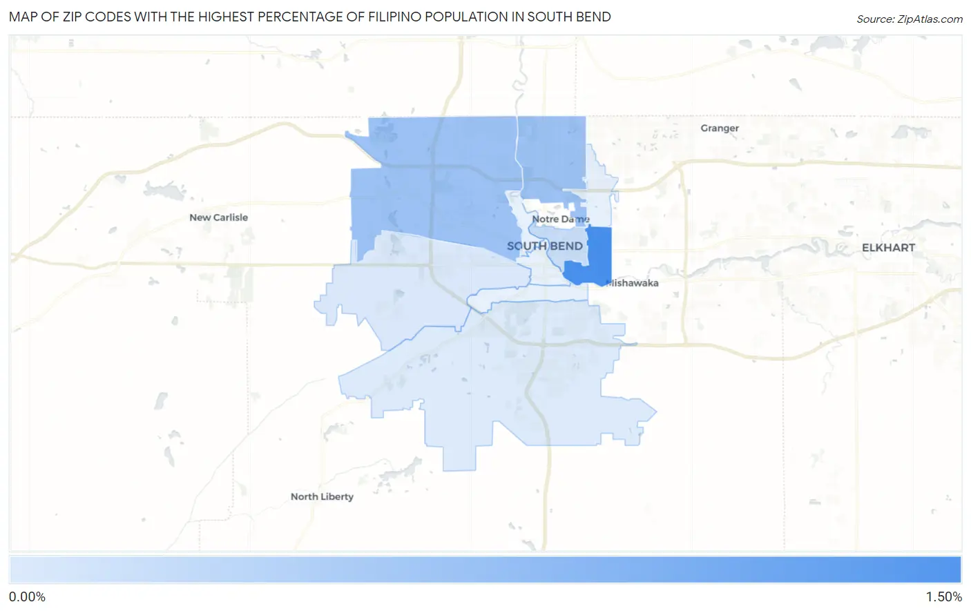 Zip Codes with the Highest Percentage of Filipino Population in South Bend Map