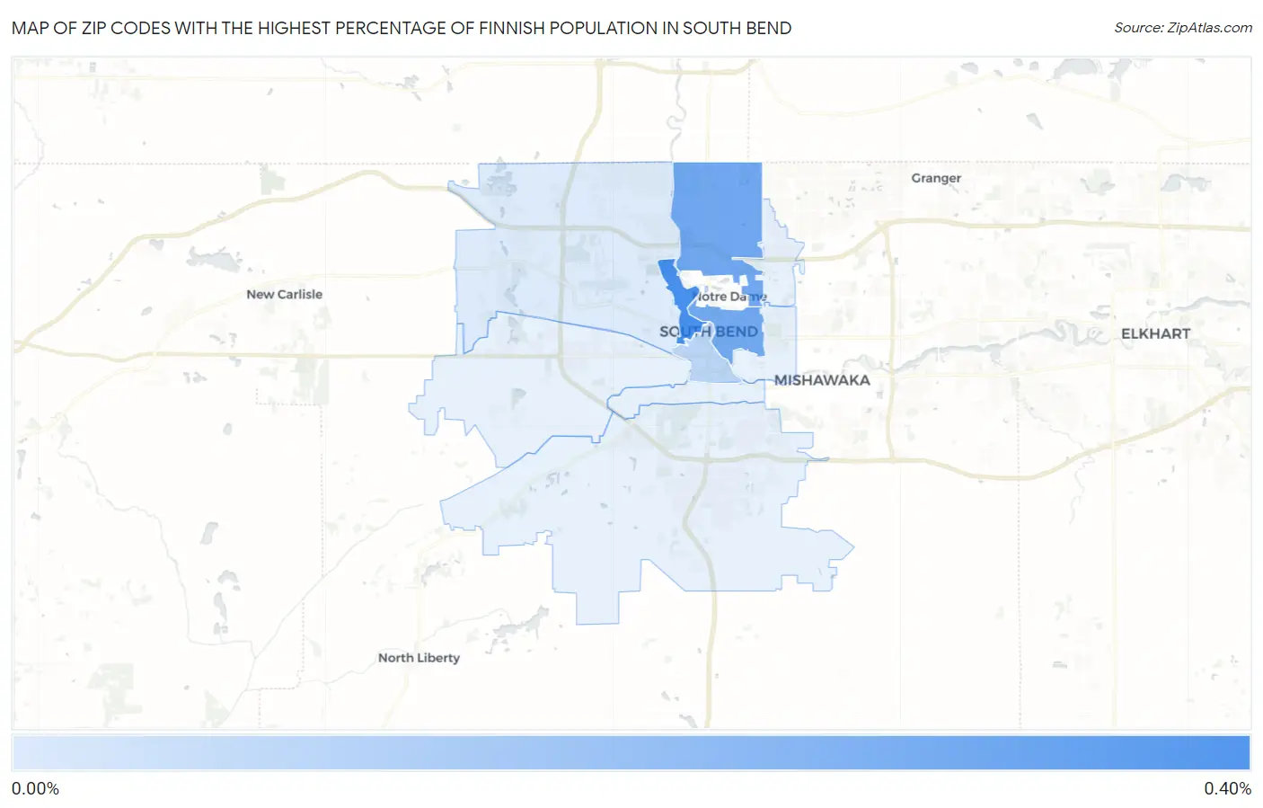 Zip Codes with the Highest Percentage of Finnish Population in South Bend Map