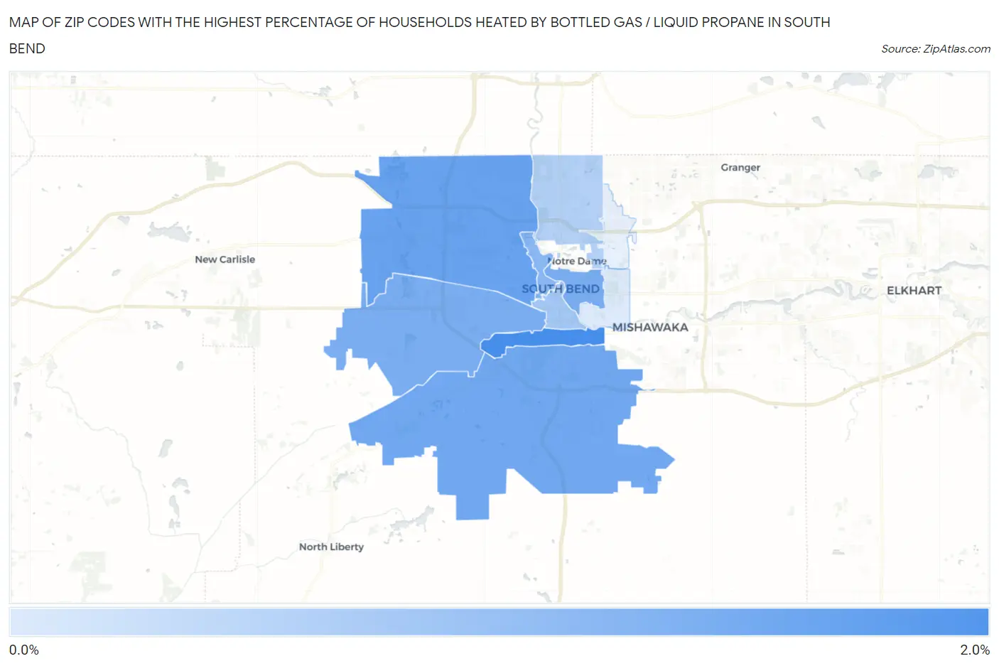Zip Codes with the Highest Percentage of Households Heated by Bottled Gas / Liquid Propane in South Bend Map