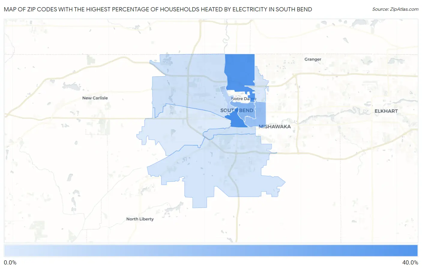 Zip Codes with the Highest Percentage of Households Heated by Electricity in South Bend Map